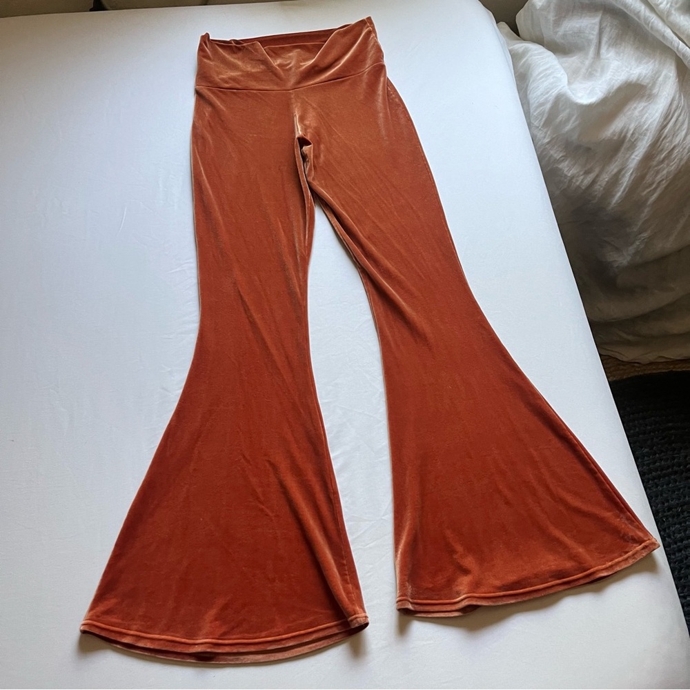 Home Cooked Karma Women's Burnt Orange Velvet Flare Pants